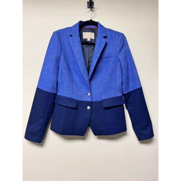 BANANA REPUBLIC H*cking Jacket Colorblock Bright Blue Wool Blend, Sz 4 - Picture 2 of 16